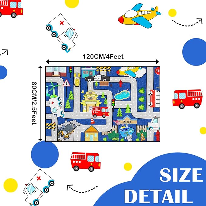 Kids Carpet Playmat Rug - Kids Car Rug Play Mat, City Life Map Car Mat for Kids Toy Educational Play Traffic Road Carpet for Bedroom (Sky Blue, 2.5x4 Feet)