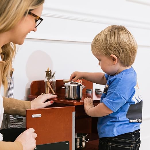 ECR4Kids Play Kitchen Stove, Wooden Playset, Dark Walnut