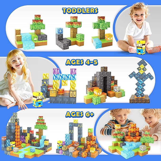 168PCS Magnetic Blocks-Build Mine Magnet World Dinosaur & Mine Edition, Building Outdoor Sensory Toys for Kids 3-5, STEM Jurassic Kid Games for Toddler Gifts for Boys and Girls Ages 3 4 5 6 7 8