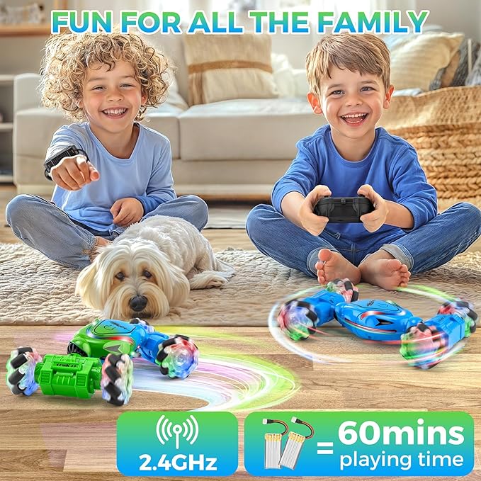 Gesture Sensing RC Stunt Car Toys for Boys 6-12, Cool 4WD Hand Remote Control Cars with Light & Music, 2.4Ghz Transform 360° Rotation Off-Road Drift Car for Kids Age 7 8 9 10 11 yr Boy Gifts