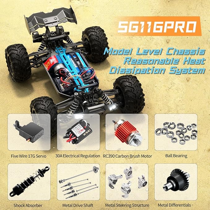 RC Car for Adults, 1:16 Scale All Terrain Fast Car, 40KM/H High Speed Vehicle with Two Rechargeable Batteries, 4WD Waterproof Off-Road Truck, 2.4 GHz Electric Racing Toy Gifts for Boys
