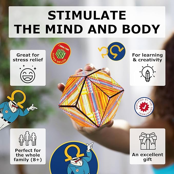 SHASHIBO Meow Wolf Shape Shifting Box - STEM Magnetic Fidget Cube That Transforms Into Over 70 Shapes, Download Fun in Motion Toys Mobile App (Hyper Melon)