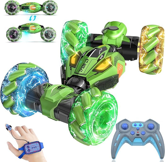 Gesture Sensing RC Stunt Cars - Toys for Boys Girls 6-12 | Best Gifts for Kids 6-12 Years Old | 4WD 360° Rotating Remote Control Transform Car | All-Terrain Off Road Vehicle with Lights Music Green