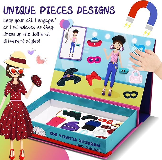 Magnetic Paper Dolls for Girls ages 4-7 - 71 PC Fashion Girl Magnetic Dress Up Dolls Kits & Preschool Toddler Learning Activities, Travel-Friendly STEM Toy, Fun Fridge Magnets for Toddlers 3-12