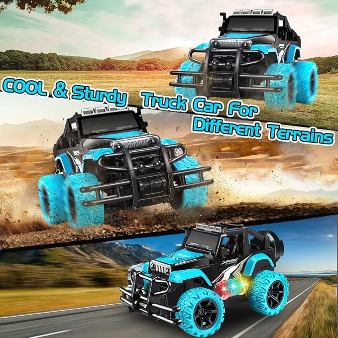 Remote Control Car for Kids 3-5, 1:20 Off Road Remote Control Truck Vehicles Stunt Rc Racing Cars for Boys Girls 4-7 8-12 Car Toys with 3 Color Lights Birthday Gift, Lake Blue