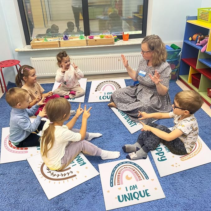 HiiARug 12pcs Carpet Squares for Classroom 20x20 Rainbow Carpet Spots for Classroom Sitting Floor Seats for Kids Sit Spots for Classroom Kindergarten Playroom Decor,Square 20"