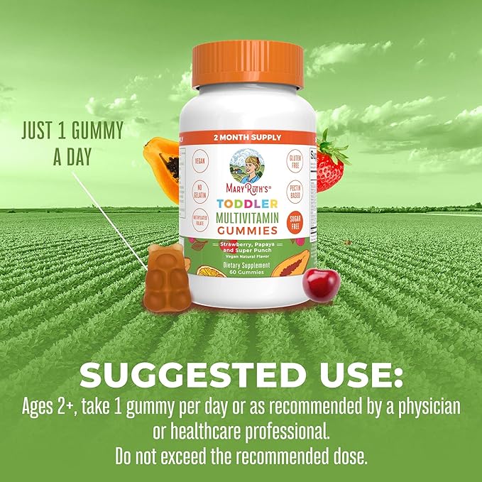 MaryRuth Organics Sugar Free Vitamin Gummies for Kids Age 2 | 2 Month Supply Multivitamin with Vitamin C, D3, Zinc | 1 Gummy Per Day | Toddler Vitamins | Sugar Free | Vegan | Non GMO | 60 Count
