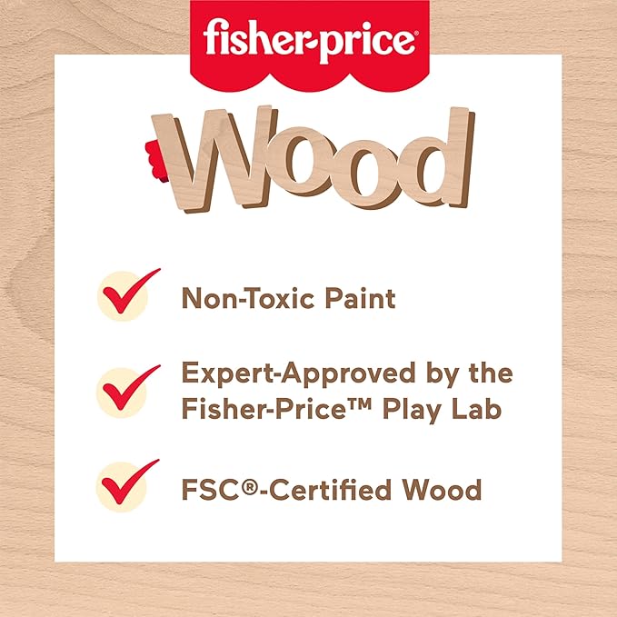 Fisher-Price Wood Pretend Play Toy Picnic Basket, 31-Piece Wooden Food Playset for Preschool Kids Ages 3+ Years