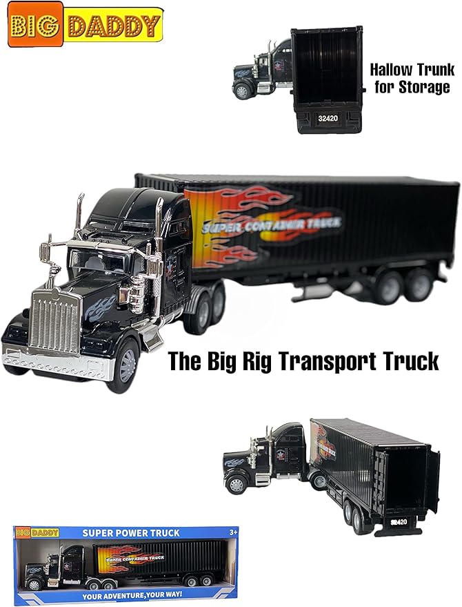 Big-Daddy Heavy Duty Tractor Trailer Cargo Transporter with Remote-Controlled Cargo Hold