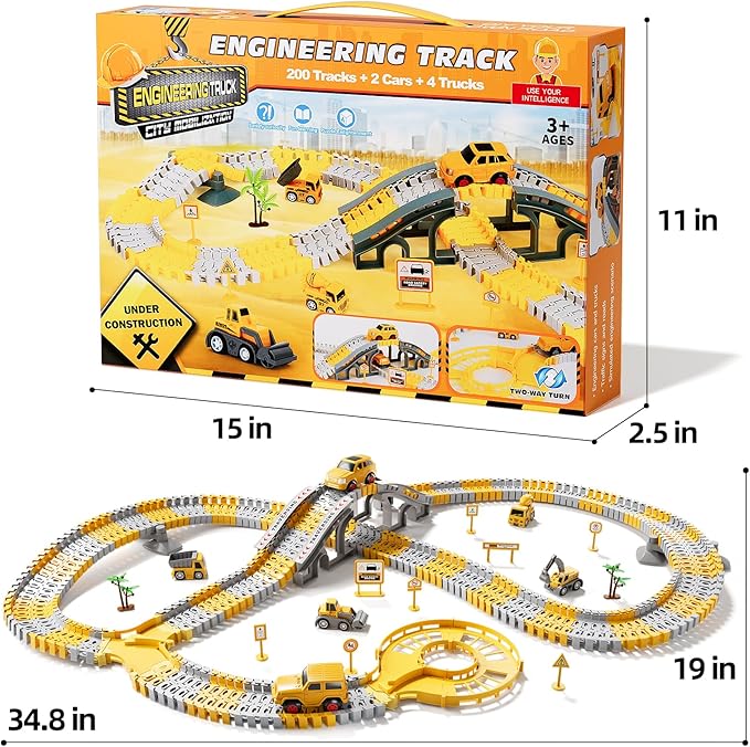 iHaHa Toddler Boy Toys 236 PCS Race Tracks Toys Gifts for 3 4 5 Year Old Boys Kids, 6 PCS Construction Car Toys Gifts for 2 3 4 5 Year Old Boys, Christmas Birthday Gifts Toys for 3 4 5 Year Old Boys