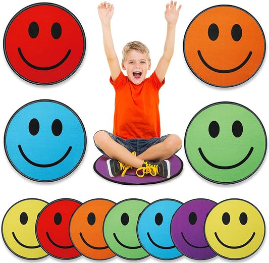 Nuanchu 12 Pcs Kids Carpet Circle Seats for Classroom 16 Inch Round Floor Mat Kids Floor Cushions Soft Educational Classroom Rug Non Slip for School Learning Playing Areas(Smile Style)