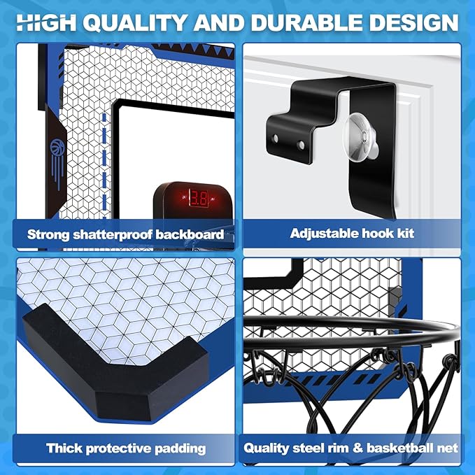 Basketball Hoop Indoor for 5 6 7 8 9 10+ Year Old Boys Kids, Mini Basketball Hoop with Electronic Scoreboard Over The Door, Birthday Gift Sport Toys