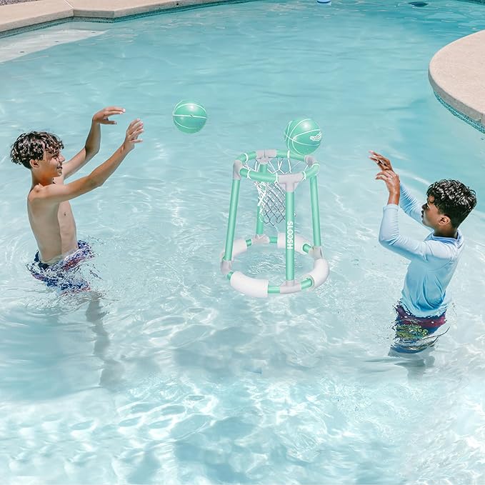 Sloosh Pool Basketball Hoop Toys, Floating Basketball Pool Game, Swimming Floats Toys with Balls Pump, Summer Outdoor Water Play Toy for Kids and Adults (Green)
