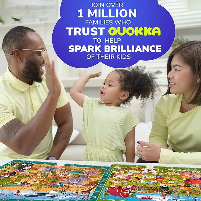 QUOKKA Puzzles for Kids Ages 4-6 - Toddler Puzzles Ages 3-5 - 4-Pack 60 Piece Search and Find Animals Jigsaw Puzzle 6-8 - Learning Toys for 3 Year Old Boys and Girls - Educational Games Gift