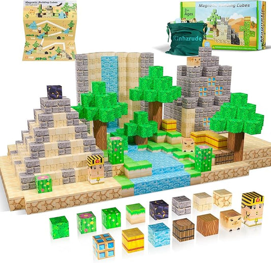 Magnetic Blocks - 100PCS Toy Build Set, Magnetic Building Blocks STEM Sensory Toys, Creative Kids Gift for 3+ Year Old Boys Girls (Desert)