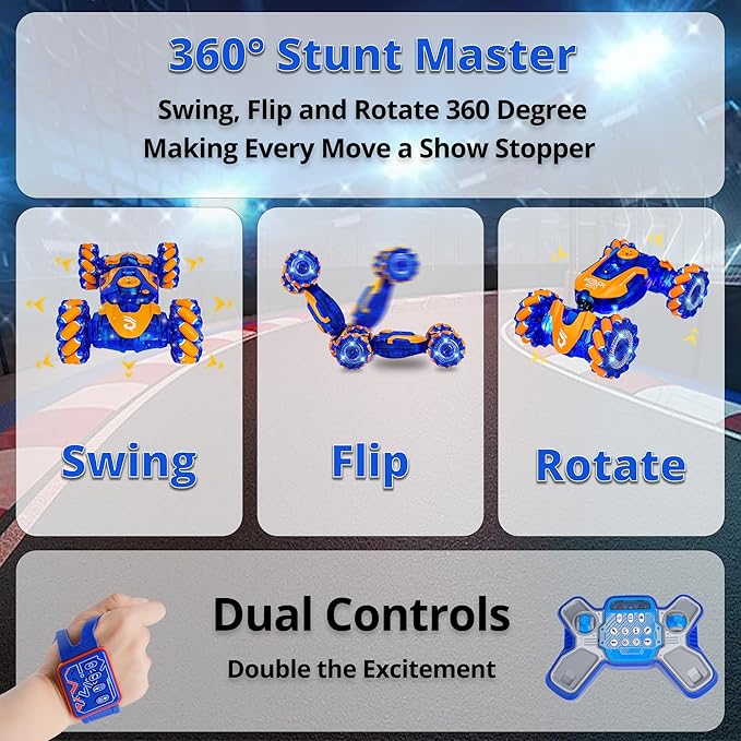 Gesture Sensing RC Stunt Car, Rotating Rechargeable Transform Car Toys, with Lights Music Spray, 360° 4WD Remote Control Twist Cars, Birthday Gifts for Kids Boys Girls 6-8-12, Best Gift for Kids 5-7