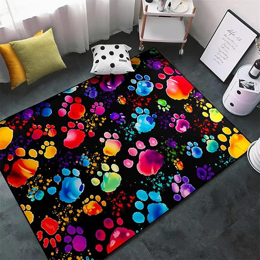 Paw Print Rug - Cute Colorful Dog Cat Paw Print Rugs Cartoon Animal Claw Carpet for Kids Bedroom Cute Animal Paw Themed Decorative Carpet for Playroom Soft Decor for Classroom,4'5''×6'