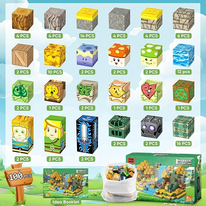 Magnetic Blocks Toys, 100PCS Magnetic Building Blocks Toys Based on Classic Games, STEM Magnets Sensory Toys for Kids, Magnetic Building Blocks Suitable for Boys Girls 4+ (Yellow)