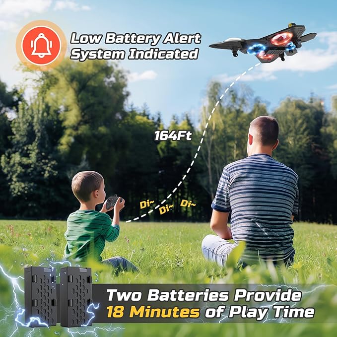Foam Drone RC Airplane for Kids and Beginners, Remote Control Plane Fighter Jet Helicopter with Light, Auto Hovering, 360° Flip and 2 Batteries (18Mins)