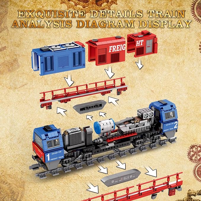 Train Building Sets with Base,G2000 Freight Train,Locomotive City Truck Model Kit 66021,Model for Adult Car Lovers,Gift Ideas for Girls Boys Home Décor,1980 PCS