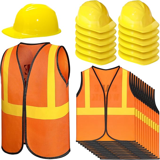 SATINIOR 24 Pieces Construction Worker Costume Role Play Set Including Construction Vest and Hat Birthday Party Costume Supplies for Dressing Party