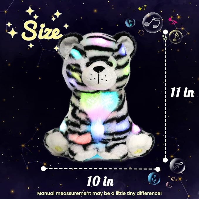 Hopearl LED Musical Stuffed Tiger Lighting Up Singing Plush Toy Adjustable Volume Lullaby Animated Soothe Birthday Festival for Kids Boys Girls, 11''