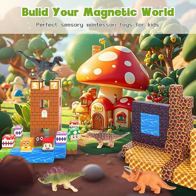 Magnetic Blocks 216Pcs Game Style, Magnetic Building Blocks for Boys 6-8, Toys Gift for 6+ Year Old Kids
