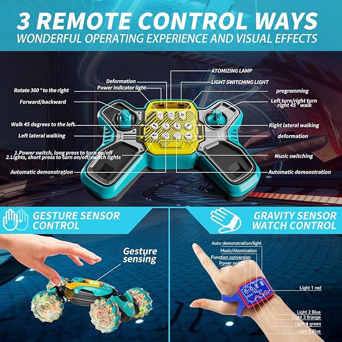 Remote Control Car, RC Gesture Control Stunt Car, 4 WD, 360° Rotation with Lights and Music, 2.4Ghz Hand Controlled Remote Control Twister Cars for Kids Gift 6-12 Years Boys and Girls