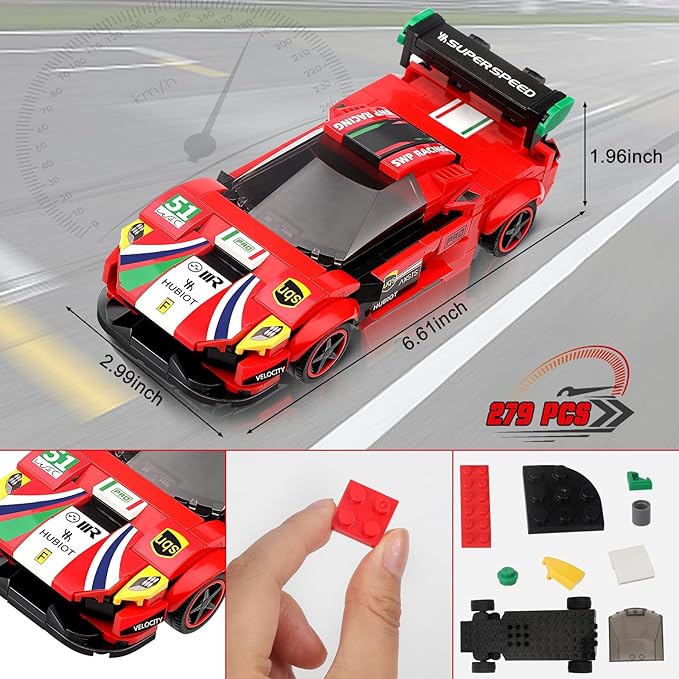 STEM Toys for 6-10 Year Old Boys Girls - 306 pcs RC Car Building Block Set - Remote Control Racing Car Building Toy Sets Building Kit for Kids (Red)