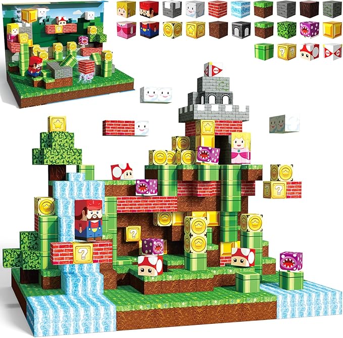 Magnetic Blocks 100PCS Magnetic Building Cubes with Multi-Functional Magnet Box Travel Set STEM Sensory Construction Toys for Boys & Girls Ages 3-5 5-7 8-12 Birthday Gifts (Brave Adventurer)