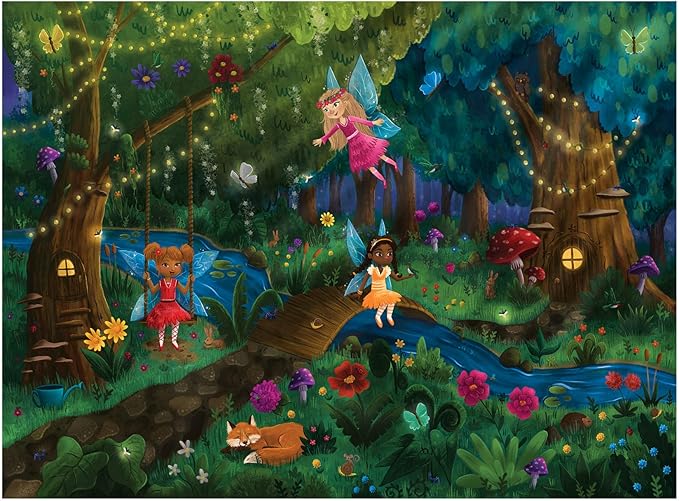 Peaceable Kingdom Twilight Fairies Puzzle – 100-Pc. Seek & Find Glow Puzzle for Kids Ages 6 & Up – Included Blacklight Reveals Hidden Items – Great for Home or Classrooms