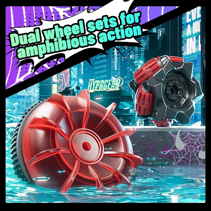 Spider Amphibious Remote Control Car, Waterproof Mini 4WD RC Car Fits Inside Remote, Dual Tires for Land & Water, 360°Spins, 50-Min Runtime W/ 2 Batteries, Boat Toy for Pool Lake Beach, Gift for Kids