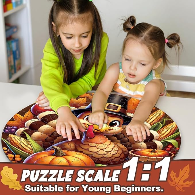 Thanskgiving Floor Puzzles for Kids Age 4-8, 70pcs Large Thanksgiving Jigsaw Puzzle for Kids 4-8 | Educational and Fun Fall Gifts for Kids