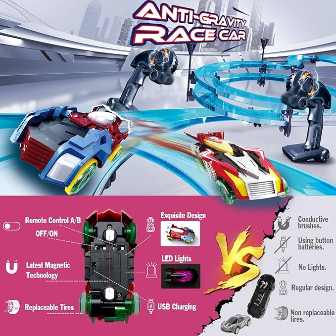 Slot Car Race Track Sets Electric Remote Control Car for Kids Rechargable Electric Racing Game with Hand Controllers Circular Overpass Track Birthday Toys for Boys Kids 6 7 8-12