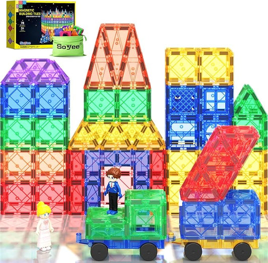 Magnetic Tiles with 2 Cars Kids Gifts Boys Toys for 3 Year Old Boys Educational Toys for Toddlers Kids Age 3-5 4-8 Car Train Building Toys