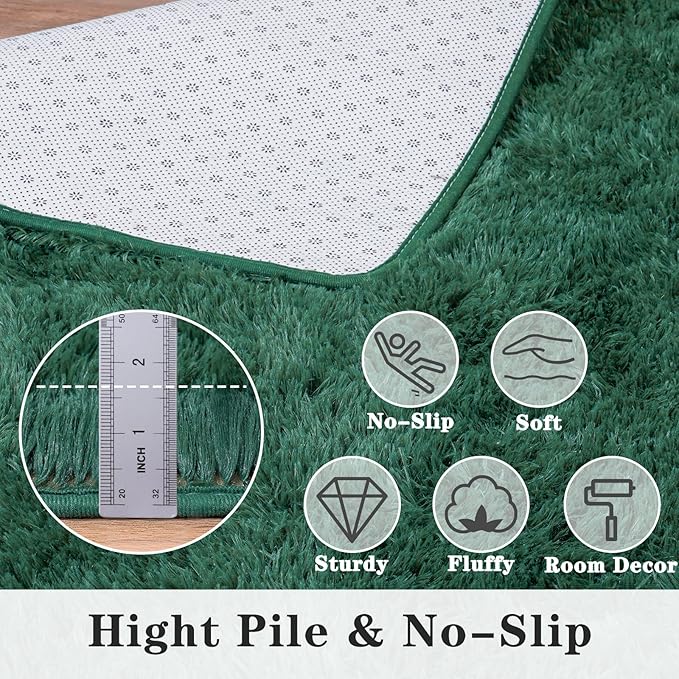 Super Fluffy Area Rugs for Bedroom, Modern Shag Green Throw Rug, Soft and Cozy Plush Carpet for Kids,Girls Boys and Teens Decorations for Living Room Dorm Nursery Classroom, 2x3 Feet