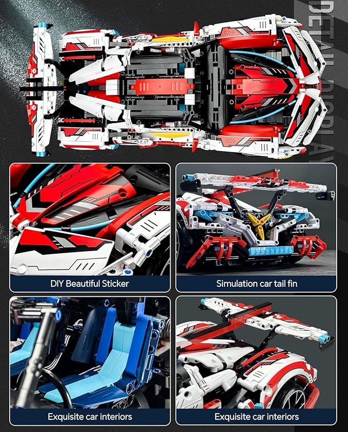 BAV 1:10 Race Car MOC Building Kit and Engineering Toy, Adult Collectible Sports Technology Model, Remote Control Scale for Adults Men Teens (2277 Pcs)