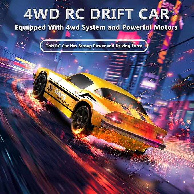 RC Drift Car 1:24 Remote Control Car 4WD 15KM/H High Speed Racing Sport Car with LED Lights RC Cars Toy Cars for Kids Boys Girls Adults Gifts Birthday Christmas Rechargeable Batteries