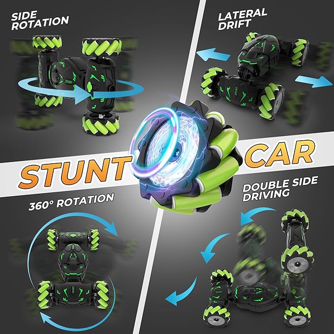 Gesture RC Car Toys for Boys 6-12, Gifts for Kids Aged 6 7 8 9 10 11 12, RC Sensing Stunt Car with Cool Lights Music Spray, 2.4Ghz Remote Control Car Double Sided Flip 360° Rotate 4WD Off-Road