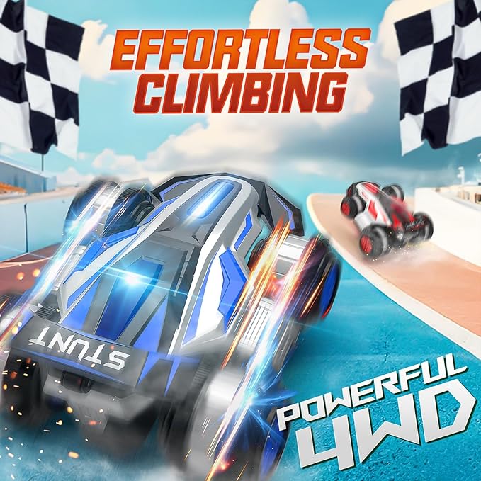 1:14 Drift Remote Control Car 2.4GHz 4WD RC Cars Rotating 360 Degrees Vehicle Toys with Lights Music, Upright Walking Four-Wheeled Rollover Stunt Car Gifts for Boys Girls 6-12 Year（Red）