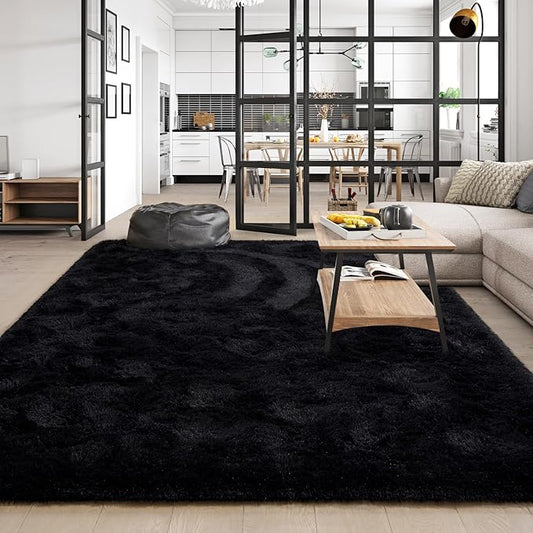 Amearea Premium Soft Fluffy Rug Modern Shag Carpet, 8x10 Feet, Fuzzy Shaggy Rugs for Bedroom Living Room Teen Apartment Decor, Comfortable Indoor Furry Dorm Carpets, Black