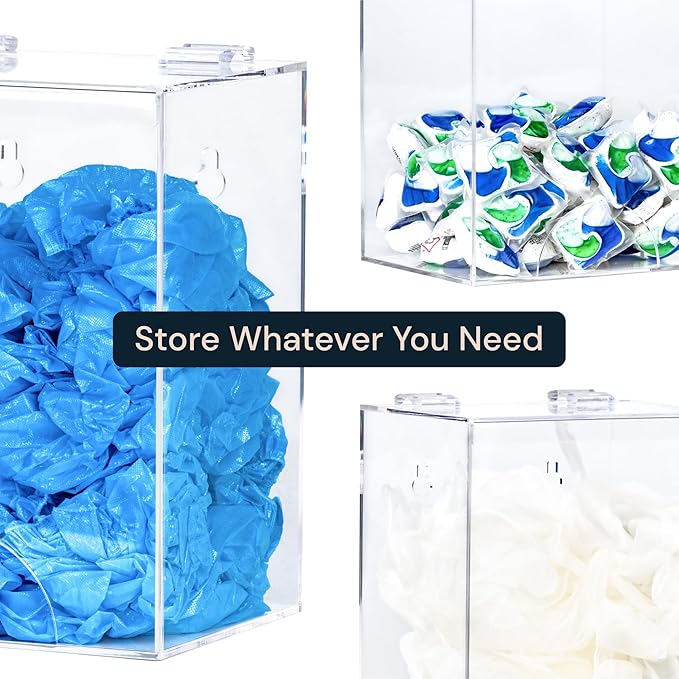 Glove Dispenser Wall Mount - Medium Clear Acrylic - Latex Glove Storage & Hair Net Dispenser - Acrylic Wall Mount Container for Household Essentials