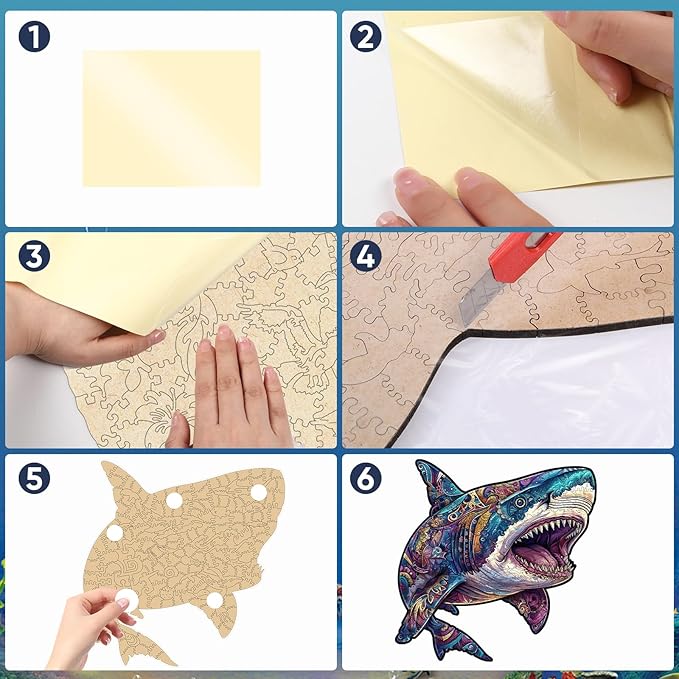 Wooden Puzzles for Adults, Shark Jigsaw Puzzles 500 Pieces, Unique Shape Puzzles with Wooden Box, 17.3 x 17.4 Inches Royal Size Family Game Gift, Fun Challenging Puzzles for Adults and Kids