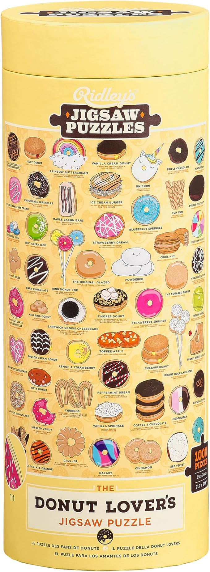Ridley's Donut Lover's 1,000-Piece Jigsaw Puzzle – Donut Puzzle with Fun and Bright Illustration, Sturdy Storage Tube Included – Activity Puzzle – Makes a Great Gift