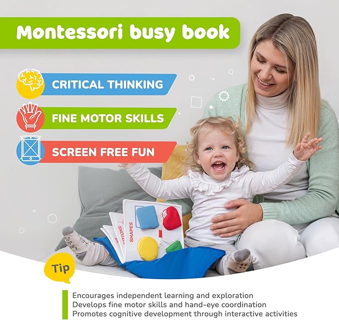 deMoca Toddler Busy Book for 1 Year Old - Airplane Toys for Toddlers 1-3, Activity Quiet Book, Kids Travel Essentials, Montessori Busy Board Travel Activities, Gift for Boys & Girls