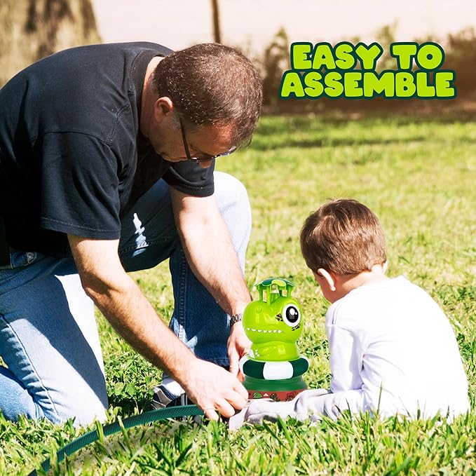ArtCreativity Dinosaur Water Rocket Launcher Sprinkler Toys for Kids, Outdoor Water Toys for Kid Ages 4-8, Dino Rocket Launcher for Kids - Powered Liftoff 9-16ft & Spin, Summer Fun for Kid Outdoor