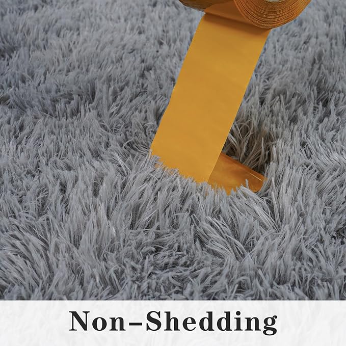 Super Fluffy Throw Rug for Bedroom, Modern Shag Grey Area Rugs, Soft and Cozy Plush Small Carpet for Kids,Girls Boys and Teens Decorations for Living Room Dorm Nursery Classroom, 2x6 Feet