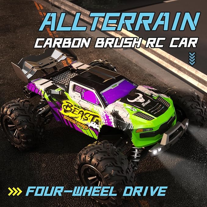 RC Car for Adults, 1:16 Scale All Terrain Fast Car, 40KM/H High Speed Vehicle with Two Rechargeable Batteries, 4WD Waterproof Off-Road Truck, 2.4 GHz Electric Racing Toy Gifts for Boys
