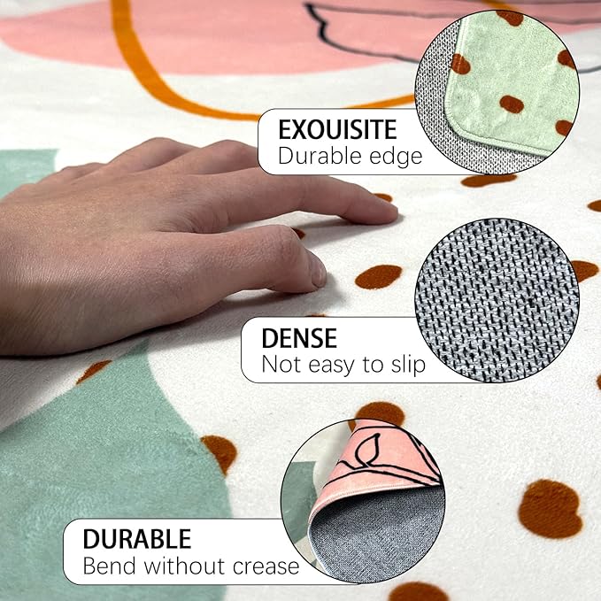 3x5 Boho Entryway Rug, Boho Flower Area Rugs for Girl Bedroom, Abstract Floral Pink Carpet for Living Room, Washable Kids Nursery Rugs for Classroom Decor Non-Slip Kids Playroom Rugs Mats for Floor