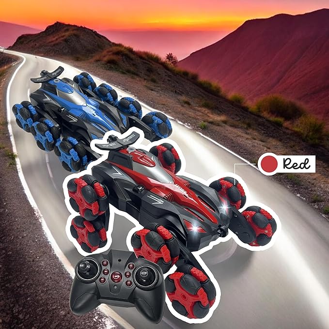 Gesture Sensing RC Stunt Car - Remote Control Car Toys with Lights Music Spray - 8WD 360° RC Cars - Best Gift for Kids for All Ages (Red)